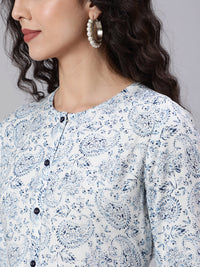 Thumbnail for NOZ2TOZ Women White Ethnic Printed Flared Dress With Round Neck - Distacart