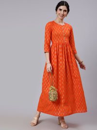 Thumbnail for NOZ2TOZ Women Orange Ethnic Printed Gratherd Dress - Distacart