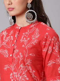 Thumbnail for Wahe-NOOR Women Red Floral Printed Straight Kurta With Three Quarter Sleeves - Distacart