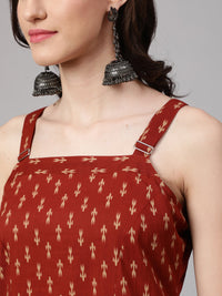 Thumbnail for NOZ2TOZ Women Rust Ikat Printed Straight Kurta With Shoulder Straps - Distacart