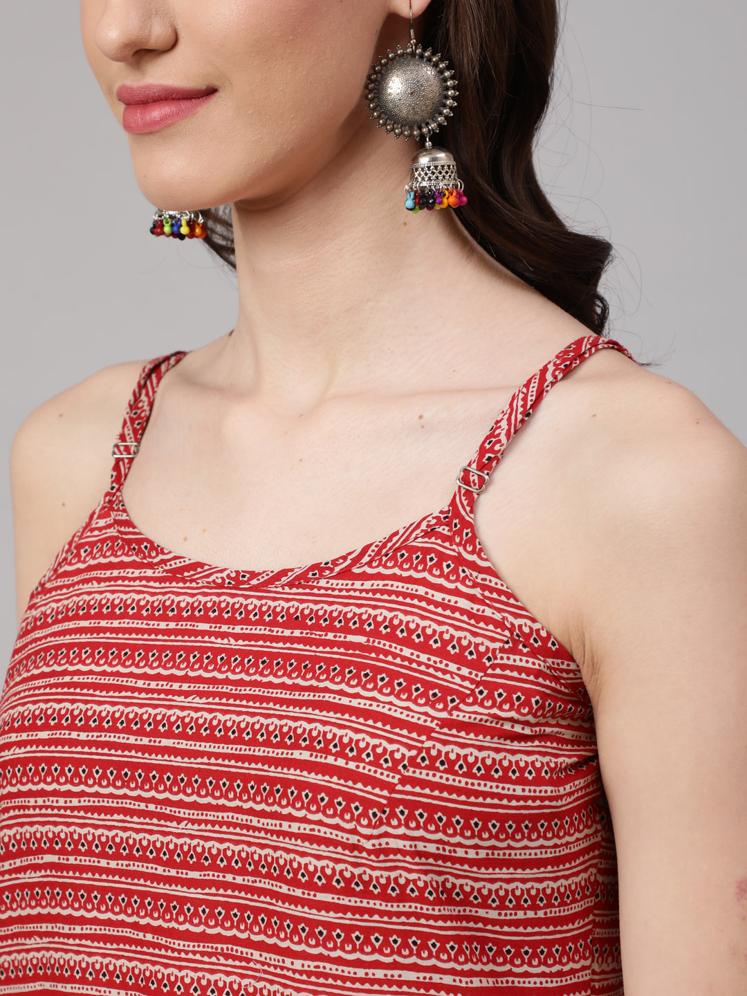 Wahe-NOOR Women Red Geometric Printed straight sleevesless Kurta - Distacart