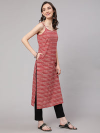 Thumbnail for Wahe-NOOR Women Red Geometric Printed straight sleevesless Kurta - Distacart