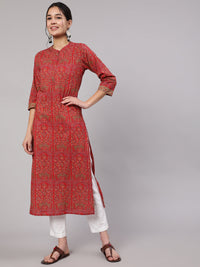 Thumbnail for Wahe-NOOR Women Red Printed Straight Kurta With Three Quarter Sleeves - Distacart