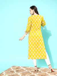 Thumbnail for NOZ2TOZ Women Yellow Straight Kurta With Three Quarter Sleeves - Distacart