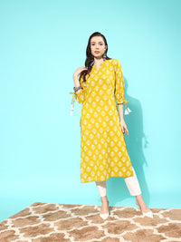 Thumbnail for NOZ2TOZ Women Yellow Straight Kurta With Three Quarter Sleeves - Distacart