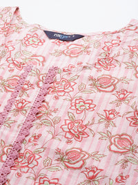 Thumbnail for NOZ2TOZ Women Pink Floral Printed Kurta With Three Quarter Sleeves - Distacart