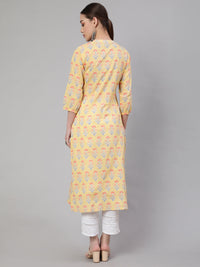 Thumbnail for Wahe-NOOR Women Yellow Straight Kurta With Three Quarter Sleeves - Distacart