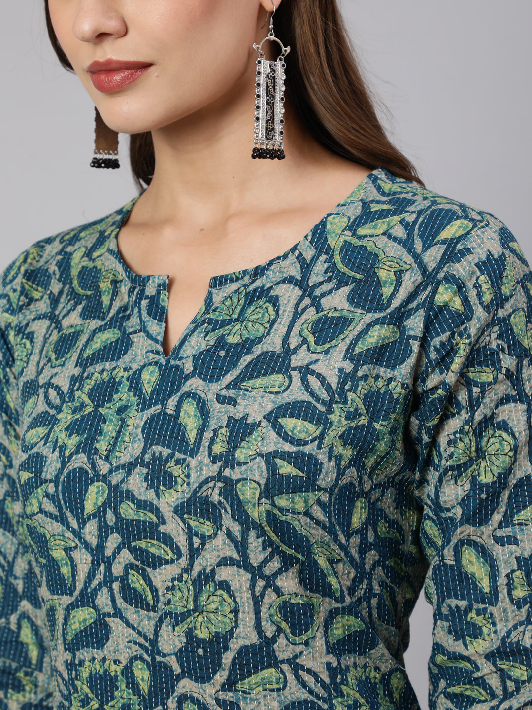 Wahe-NOOR Women Teal Green Ethnic Printed Straight Kurta With Three Quarter Sleeves - Distacart