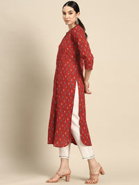 Thumbnail for Wahe-NOOR Women Red Straight Kurta With Three Quarter Sleeves - Distacart