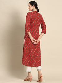 Thumbnail for Wahe-NOOR Women Red Straight Kurta With Three Quarter Sleeves - Distacart