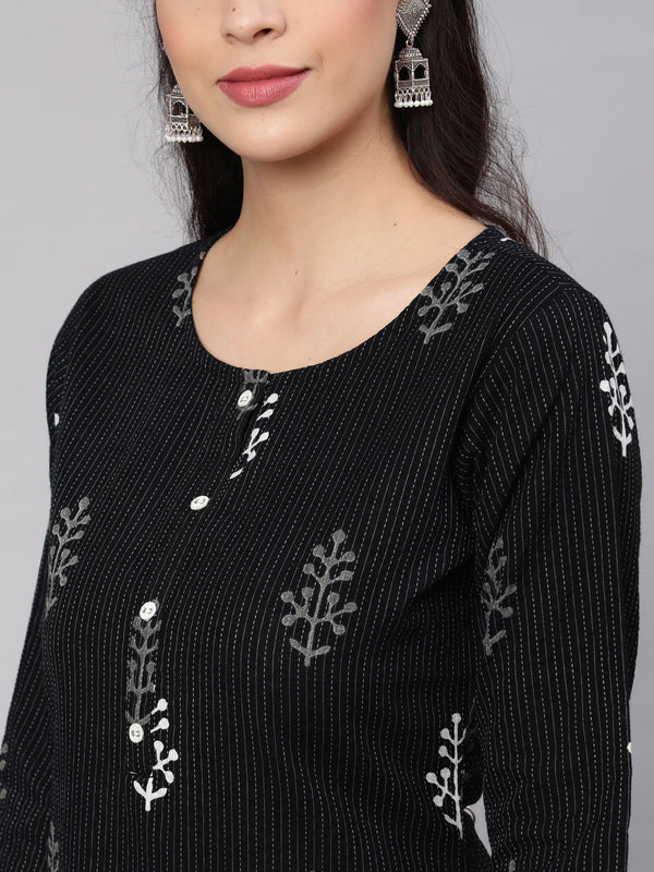 NOZ2TOZ Women Black Printed Straight Kurta With Three Qurter Sleeves - Distacart