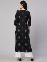Thumbnail for NOZ2TOZ Women Black Printed Straight Kurta With Three Qurter Sleeves - Distacart