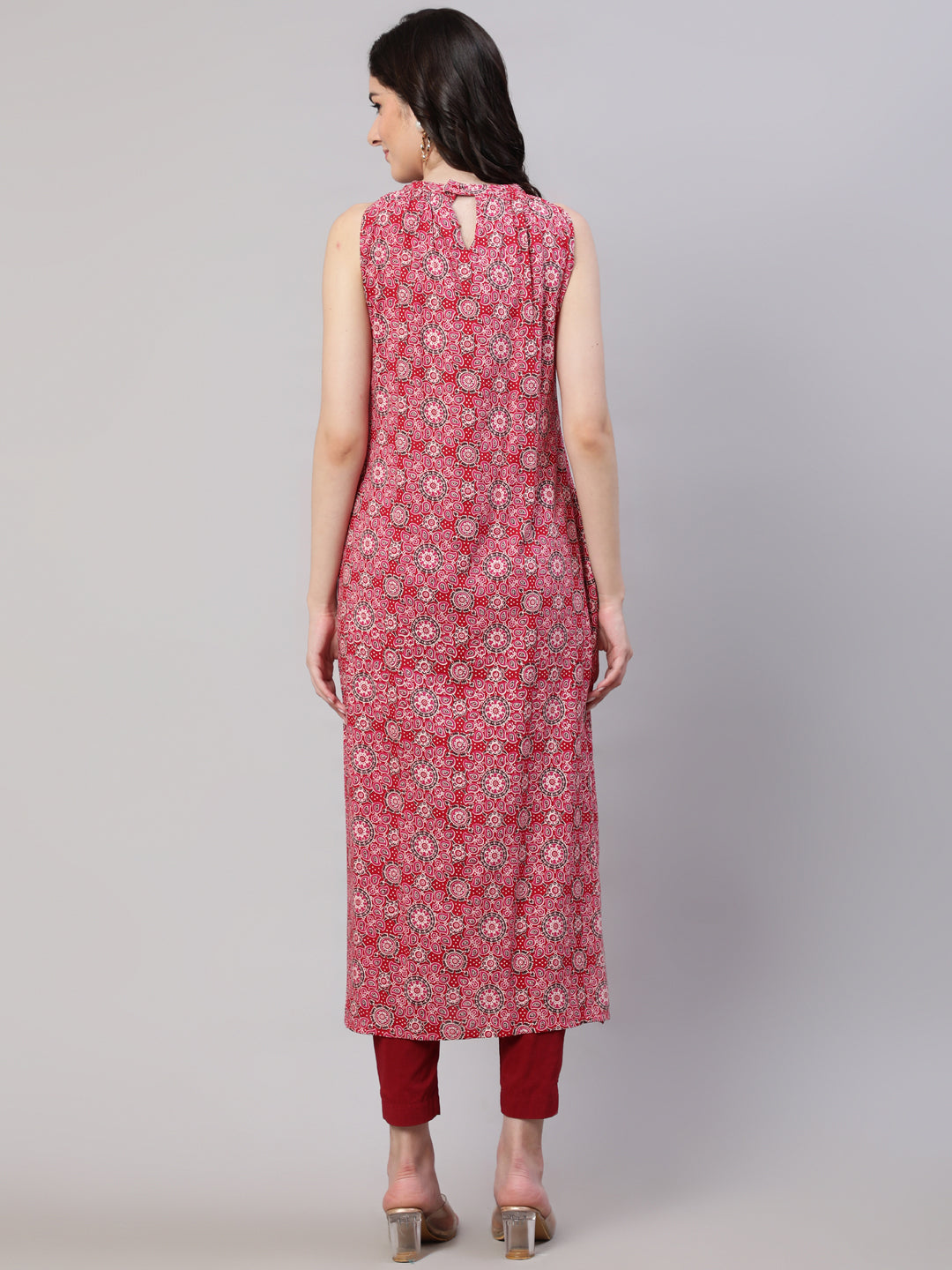 Wahe-NOOR Women Pink Printed Halter Neck Straight Kurta - Distacart