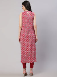 Thumbnail for Wahe-NOOR Women Pink Printed Halter Neck Straight Kurta - Distacart