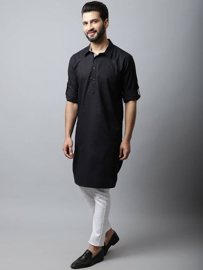 Even Apparels Black Color Linen Solid Men's Kurta With Shirt Collar (LN761) - Distacart