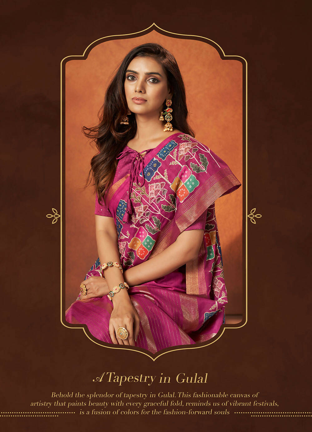 Pink Rangkat and Crepe Silk Abstract Saree With Unstitched Blouse Piece - Mohmanthan Royal Saachi - Distacart