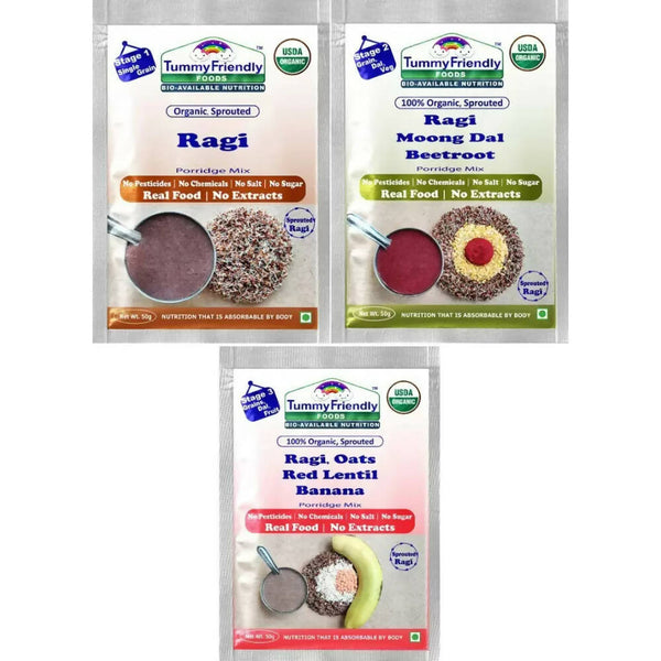 TummyFriendly Foods Certified Ragi Porridge Mixes - Stage1, Stage2, Stage3 - Distacart