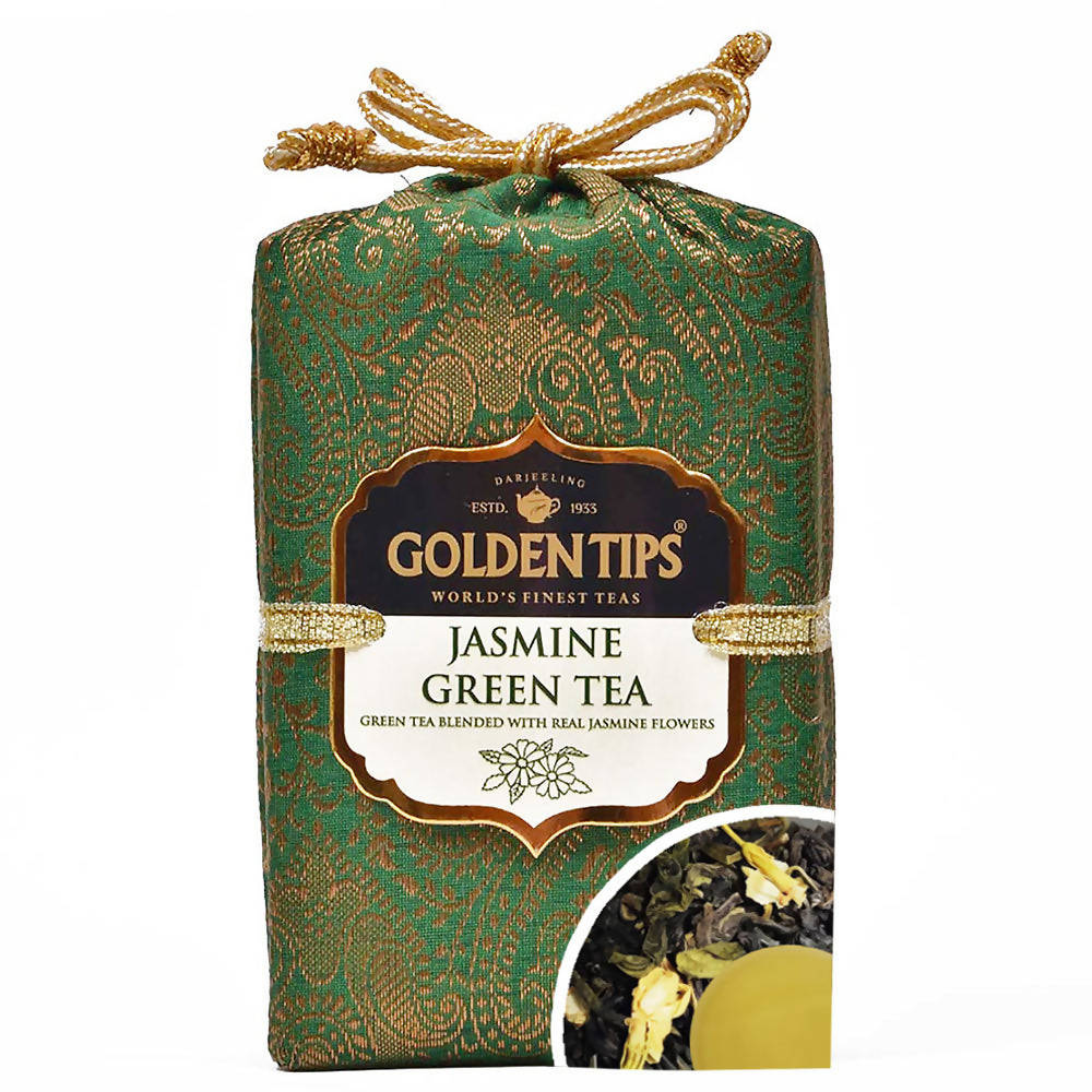 Golden Tips Jasmine Green Tea - Royal Brocade Cloth Bag - Distacart