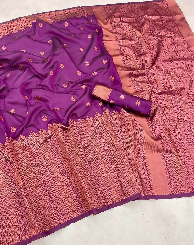 DEIANA'S Beautiful Golden Jari with New Design Soft Lichi Silk Saree - Wine - Distacart