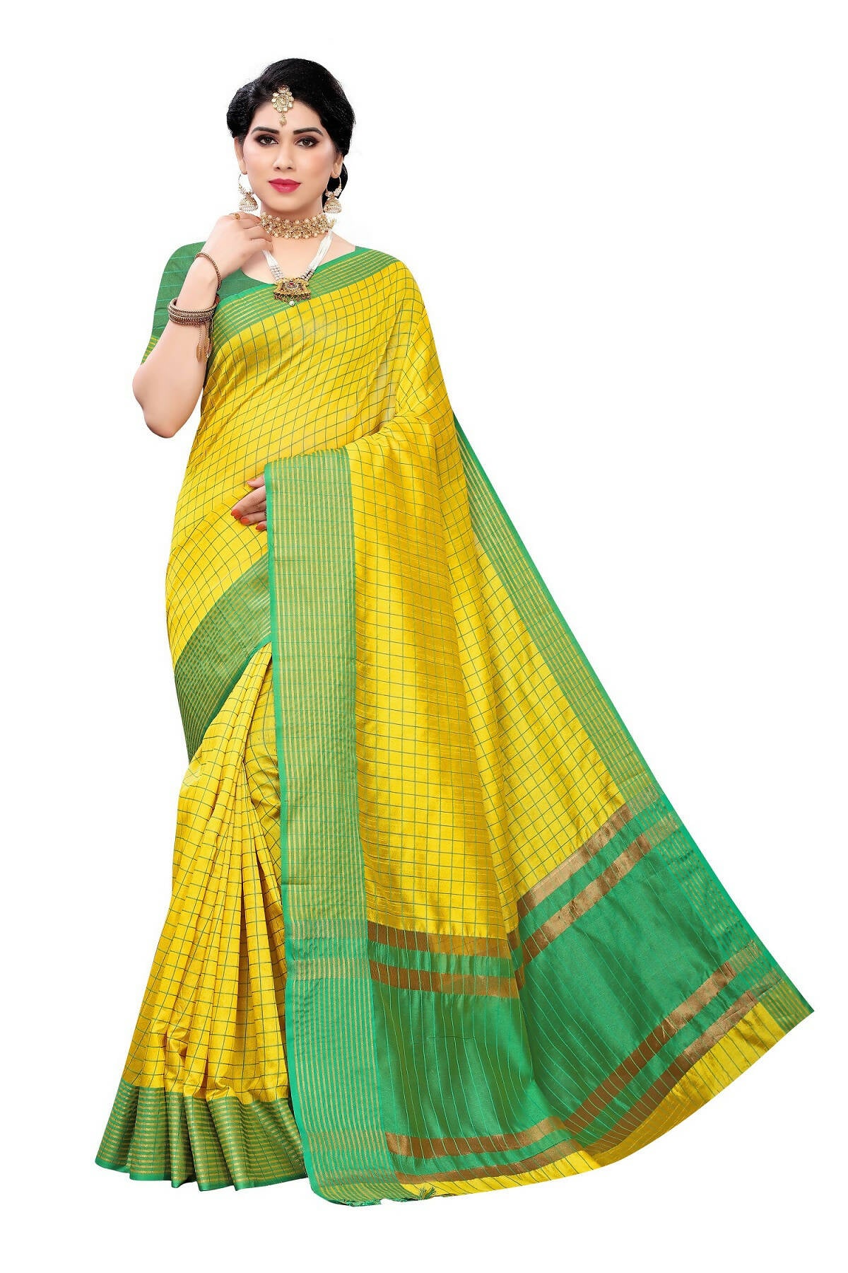 Vamika Yellow Cotton Silk Weaving Saree (Manipuri Yellow) - Distacart