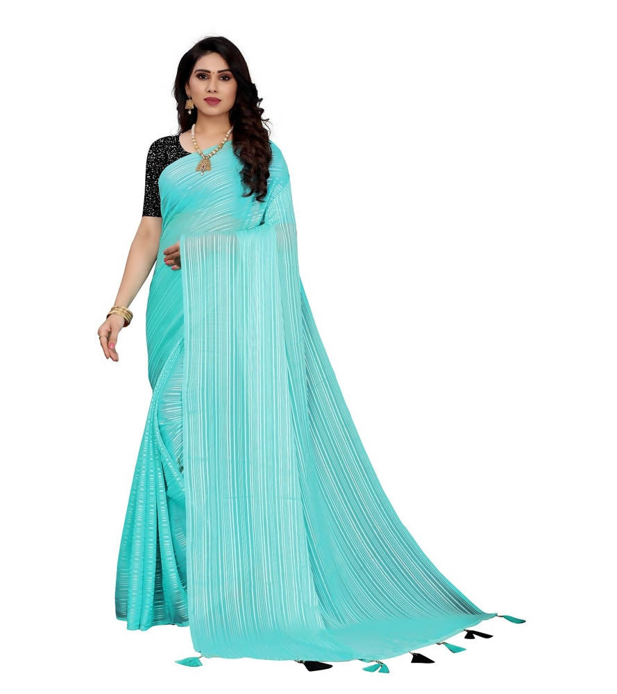 Vamika Sky Blue Georgette Seqence Saree (Riva Sky Blue)