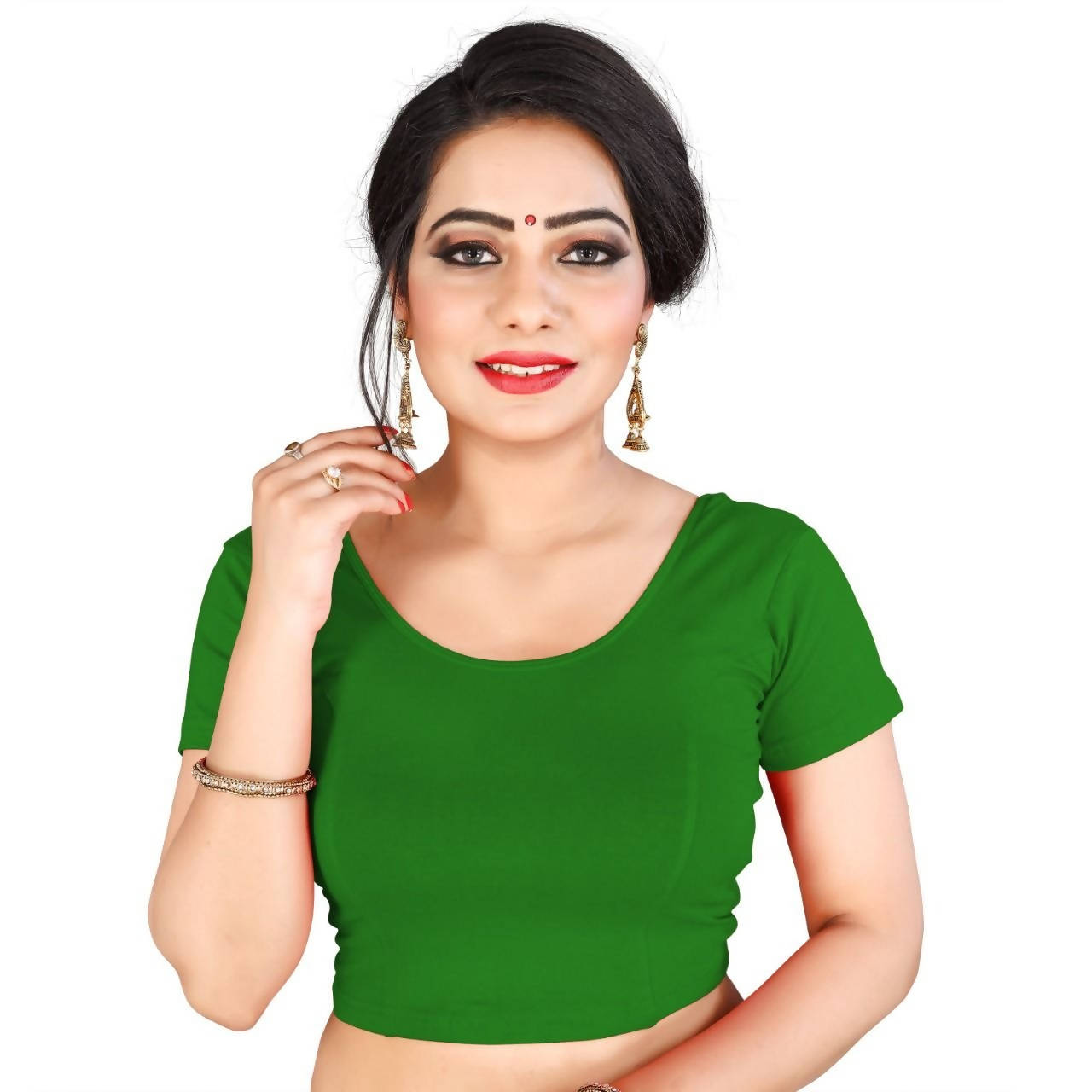 Vamika Green Lycra Plain Blouse - Distacart