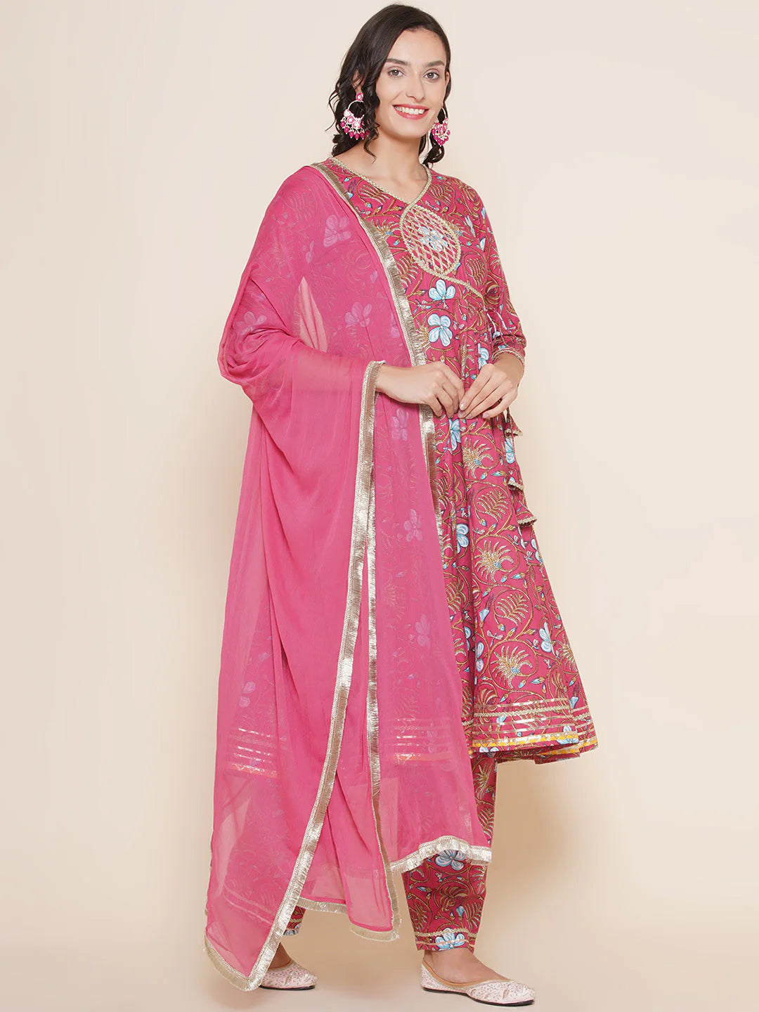 Pink Embroidered Georgette Semi-Stitched Anarkali Sharara Suit - Maahi  Styles - 4175973