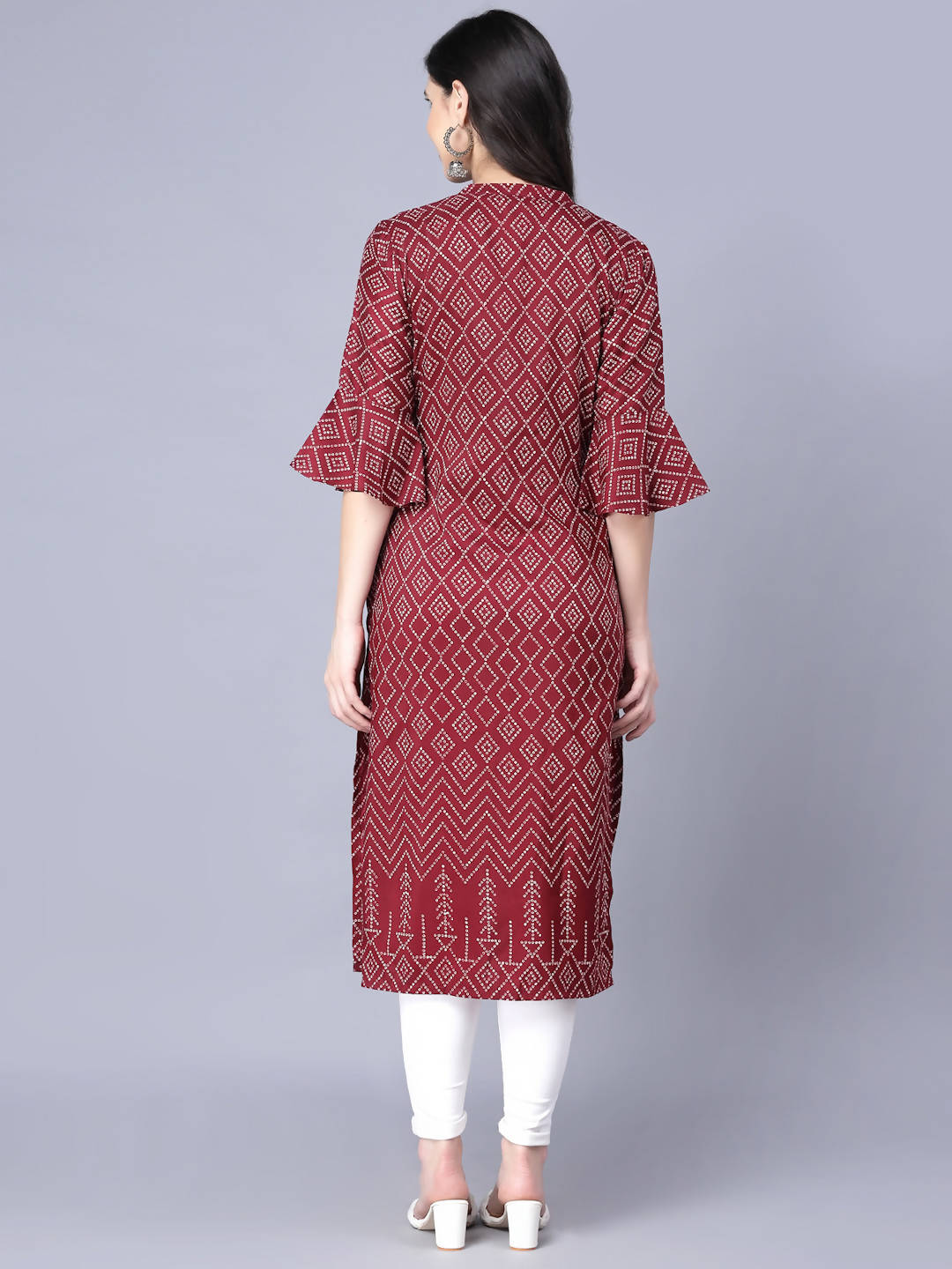 Myshka Silk Printed 3/4 Sleeve Round Maroon Women Kurta - Distacart
