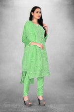 Thumbnail for Green Heavy Organza Silk Embroidered Unstitched Dress Material - Amara - Distacart