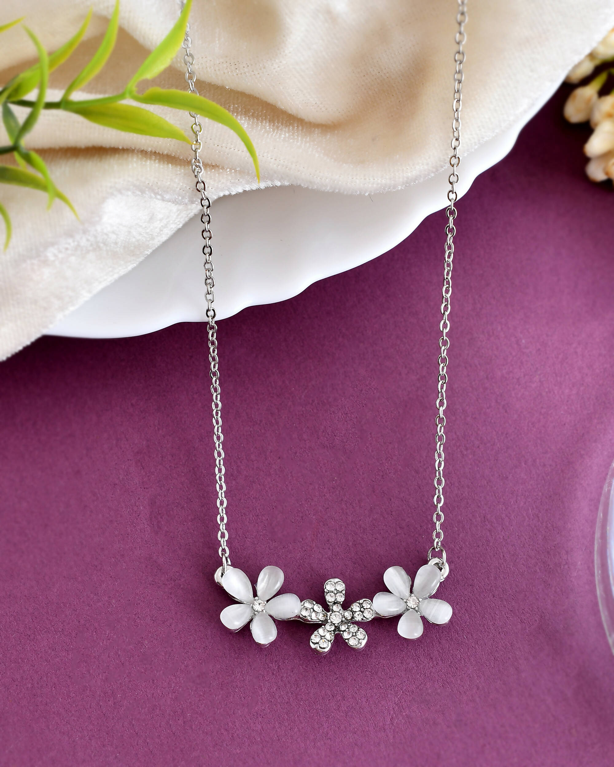 VOJ Women Beads Stainless Steel Sliver-Plated Chain with Star-Shape Pendant - Distacart