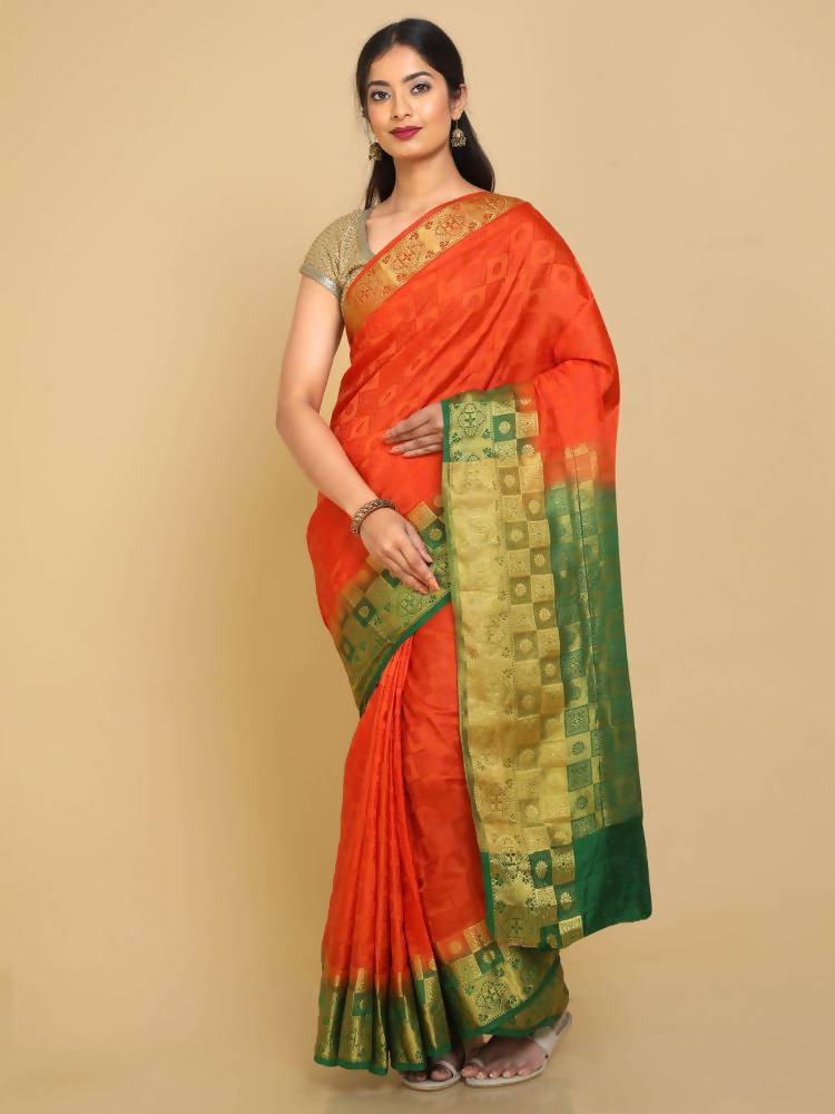 Kalamandir Checked Orange Pashmina Saree