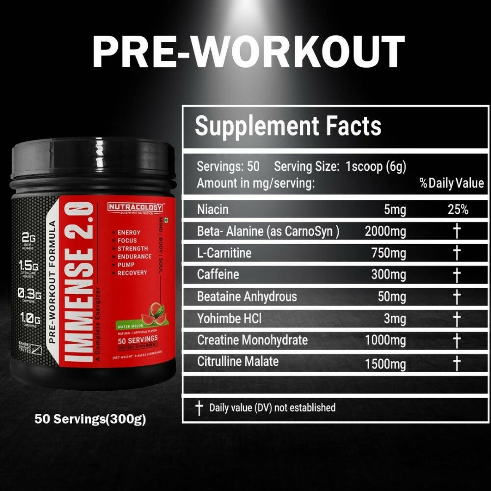 Nutracology Immense 2.0 Pre-Workout For Performance Strength & Energy Boost - Distacart