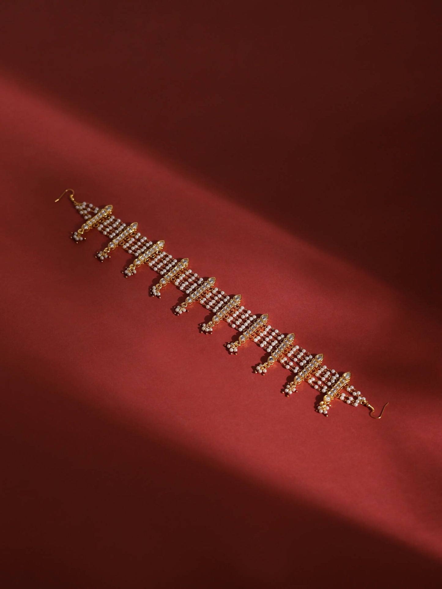 White Gold-Plated Kundan-Studded Beaded Matha Patti - Ruby Raang - Distacart