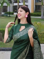 Thumbnail for DEIANA'S Beautiful Golden Jari with New Design Soft Lichi Silk Saree - Green - Distacart