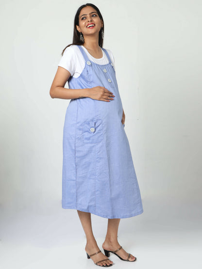 Manet Half Sleeves Solid Maternity Dress With Concealed Zipper Nursing Access - Blue - Distacart