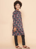 Thumbnail for Boys Black Printed Kurta with Pyjamas for Kids - Bhama - Distacart