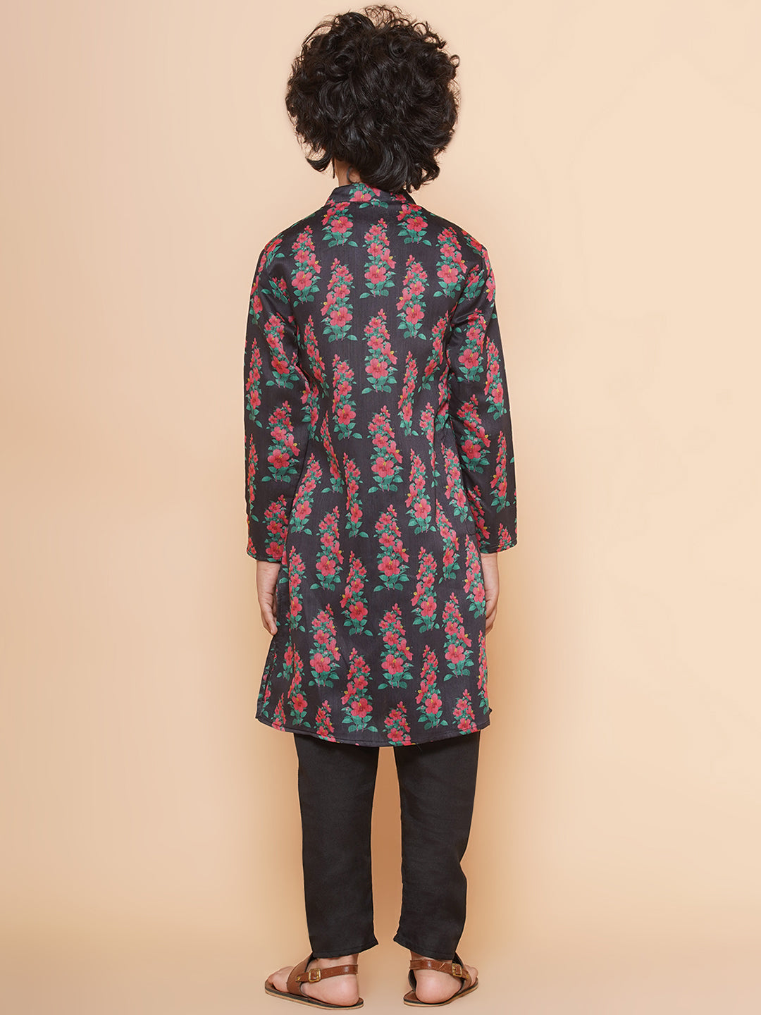 Boys Black Printed Kurta with Pyjamas for Kids - Bhama - Distacart