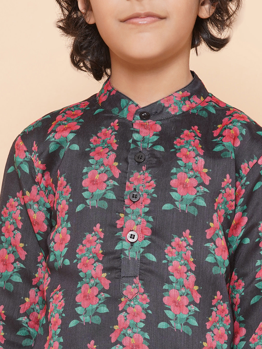 Boys Black Printed Kurta with Pyjamas for Kids - Bhama - Distacart