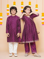 Thumbnail for Boys Purple Self Design Booti Kurta with Pyjamas for Kids - Bhama - Distacart