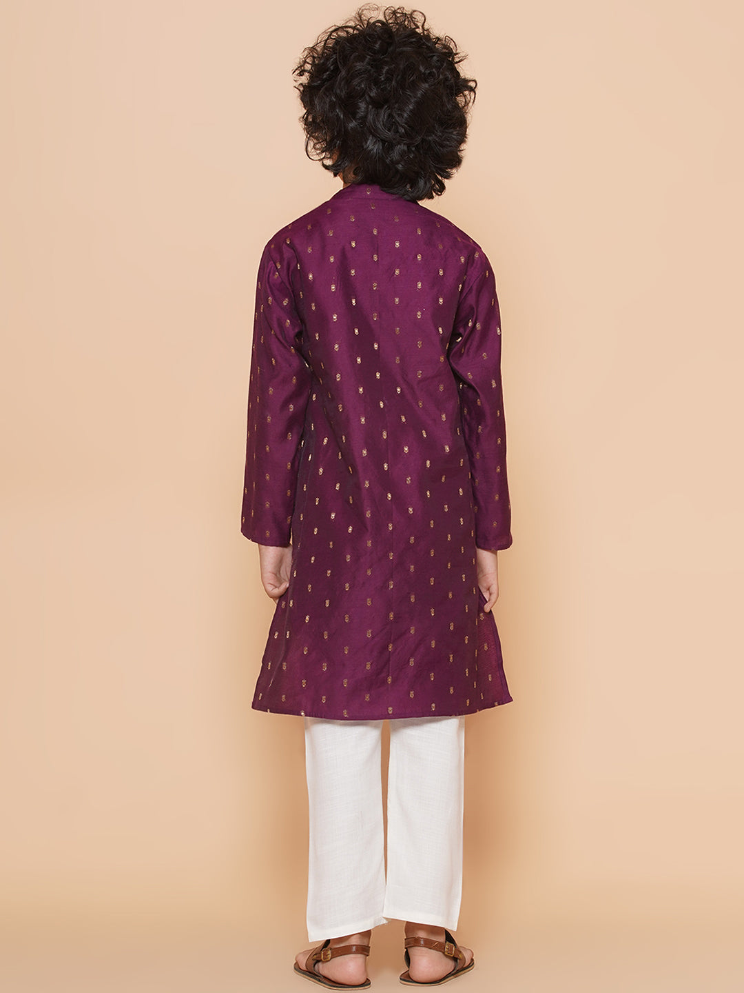 Boys Purple Self Design Booti Kurta with Pyjamas for Kids - Bhama - Distacart