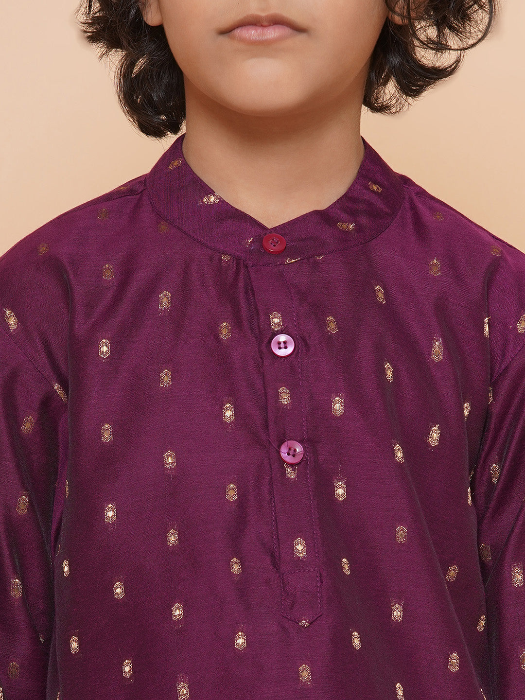 Boys Purple Self Design Booti Kurta with Pyjamas for Kids - Bhama - Distacart