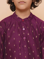 Thumbnail for Boys Purple Self Design Booti Kurta with Pyjamas for Kids - Bhama - Distacart