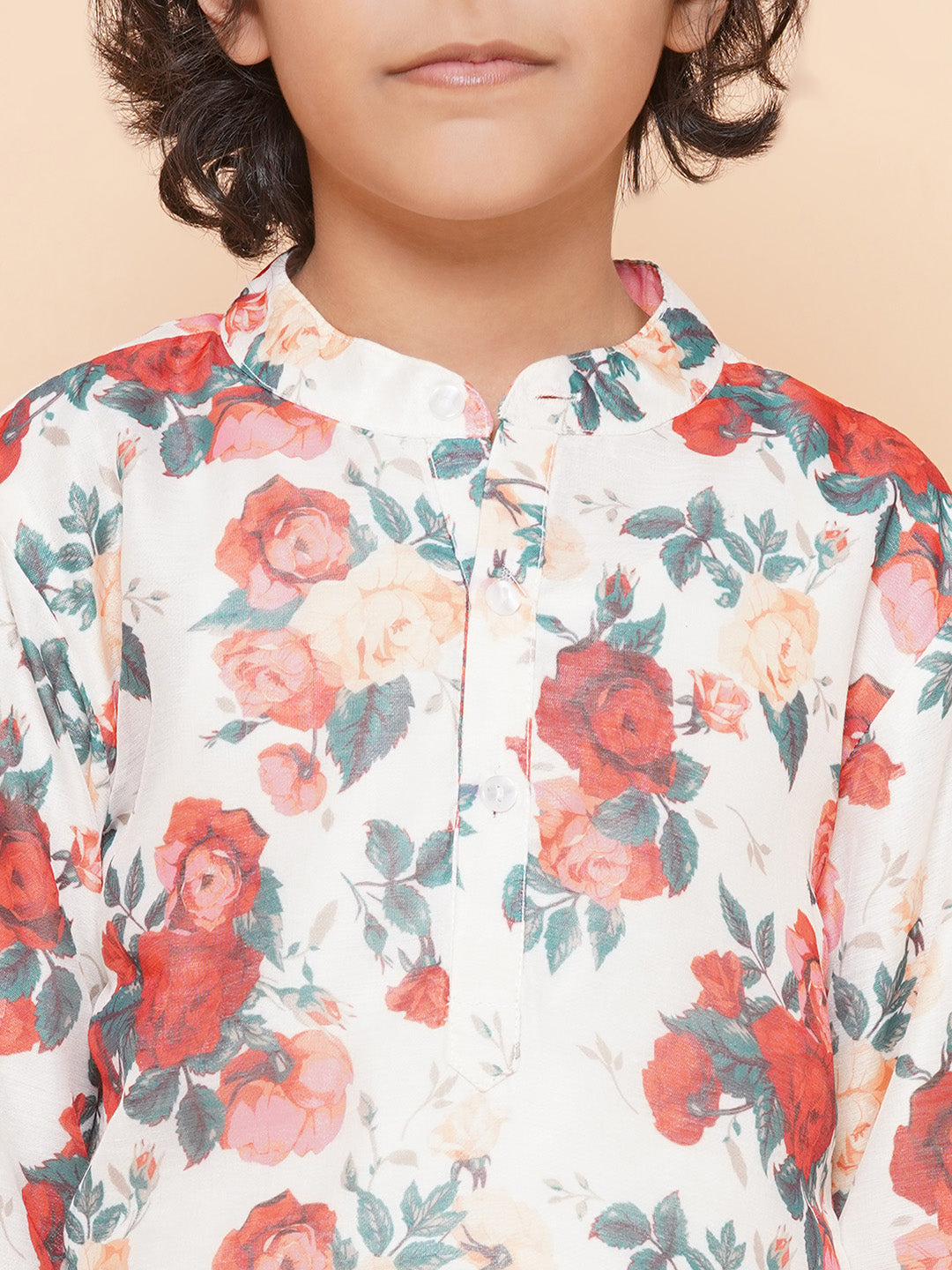 Boys Off-White Multi Printed Kurta with Pyjamas for Kids - Bhama - Distacart