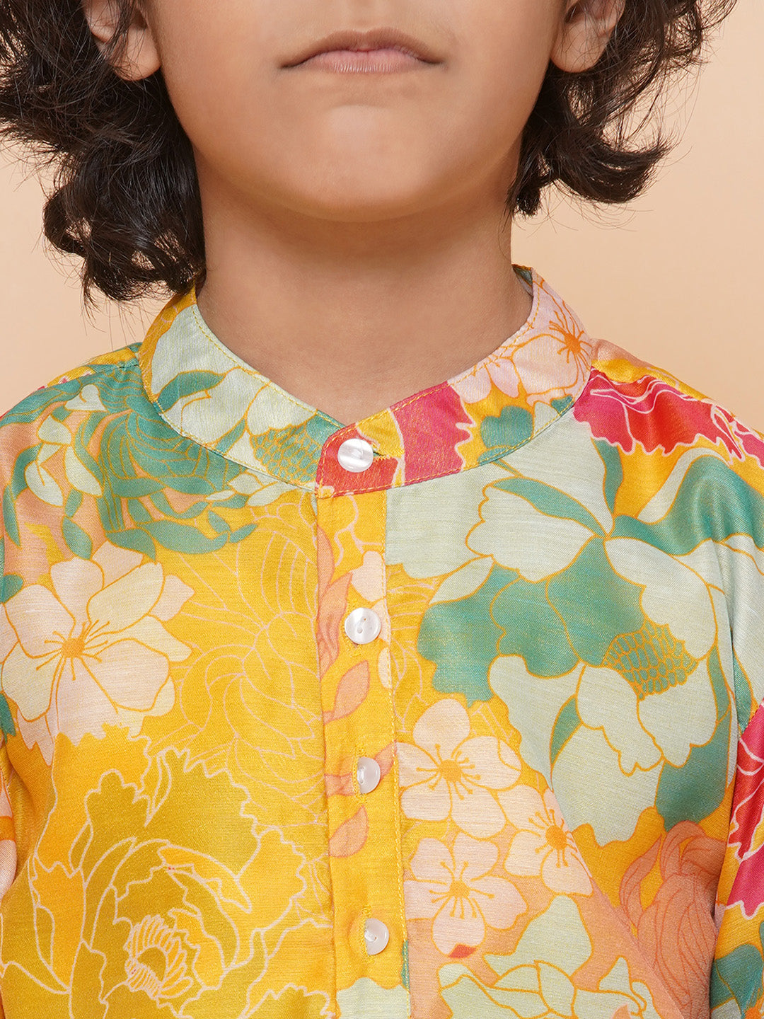 Boys Yellow Printed Kurta with Pyjamas for Kids - Bhama - Distacart