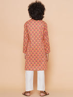 Thumbnail for Boys Peach Printed Kurta with Pyjamas for Kids - Bhama - Distacart