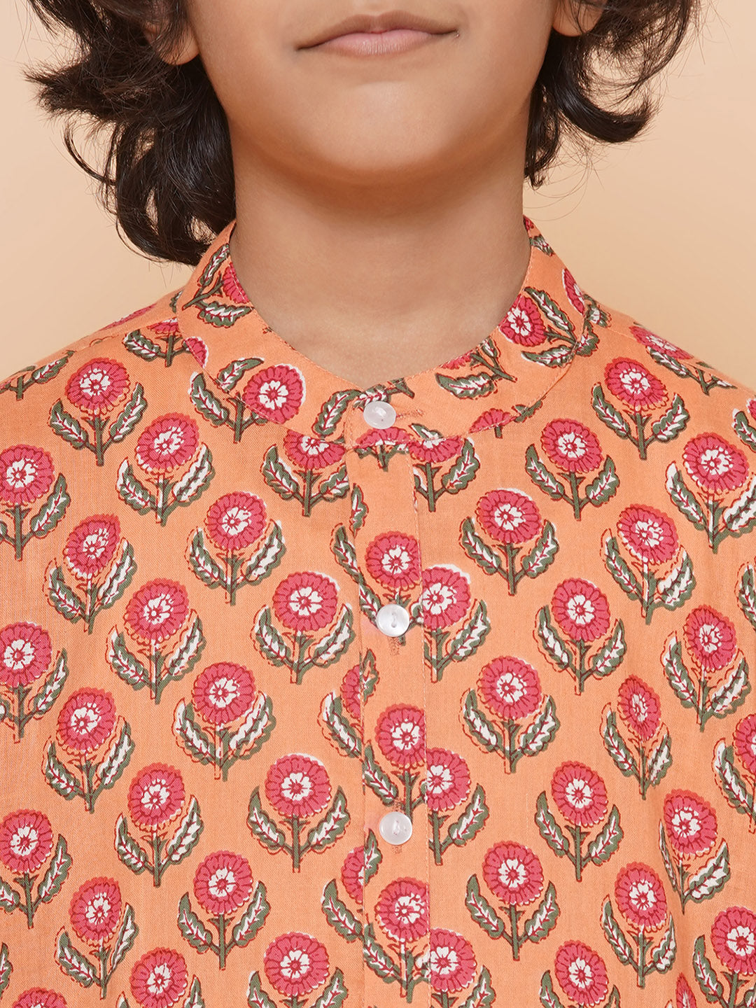 Boys Peach Printed Kurta with Pyjamas for Kids - Bhama - Distacart