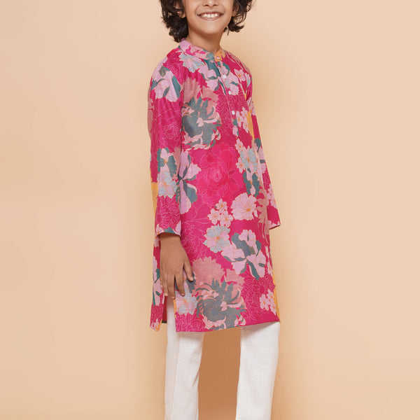 Boys Pink Printed Kurta with Pyjamas for Kids - Bhama - Distacart