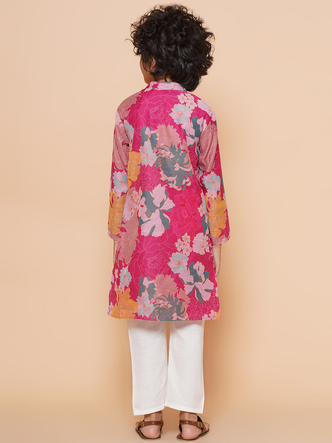 Boys Pink Printed Kurta with Pyjamas for Kids - Bhama - Distacart