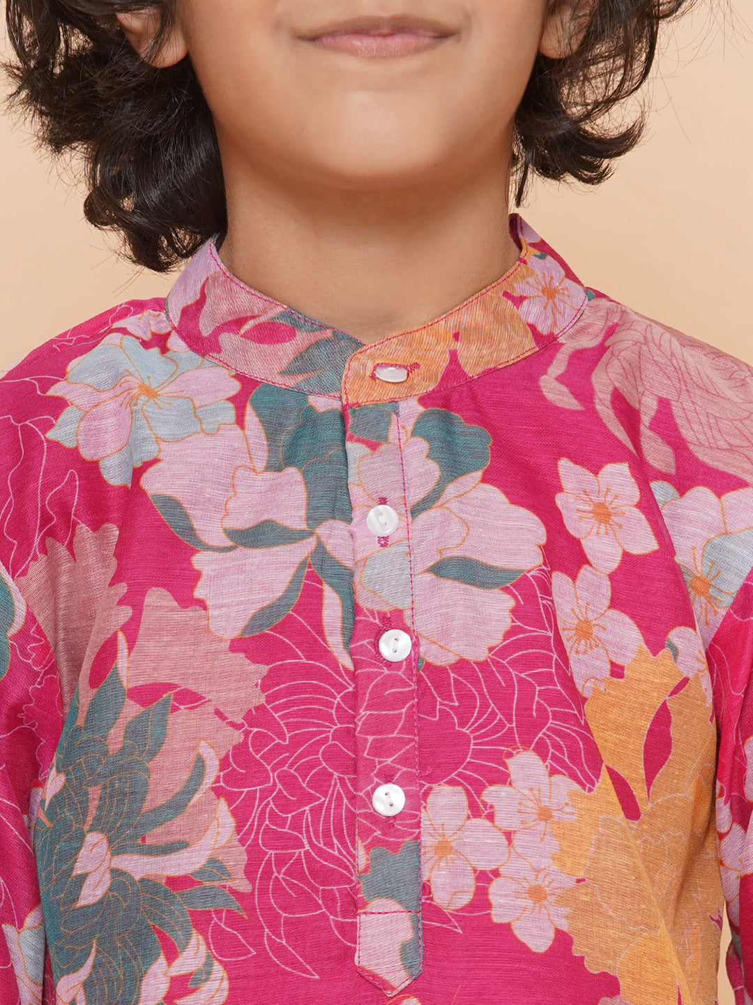 Boys Pink Printed Kurta with Pyjamas for Kids - Bhama - Distacart