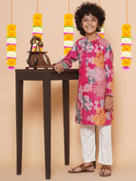 Thumbnail for Boys Pink Printed Kurta with Pyjamas for Kids - Bhama - Distacart
